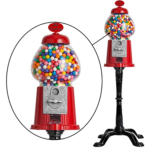 15-Inch Candy Dispenser Gumball Machine with Acrylic Bowl and Stand - Heavy Duty Red Metal
