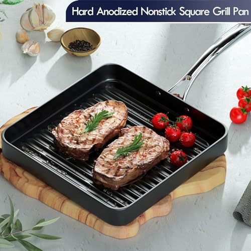 Cooks Standard 11-Inch Hard-Anodized Nonstick Square Grill Pan for Indoor Cooking