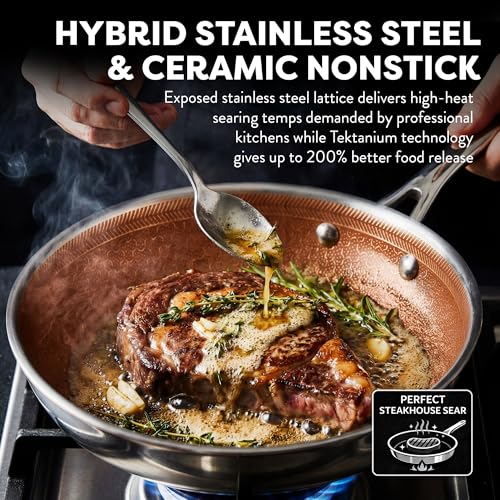 CERAMAX Copper Hybrid Stainless Steel Non-Stick Frying Pan Set, 3-Piece