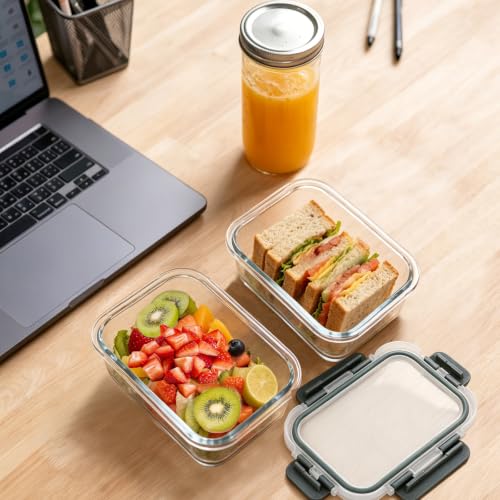 Glass Meal Prep Containers 13oz - 10 Pack with Airtight Lids, BPA-Free Borosilicate