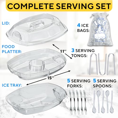 Ice Chilled Serving Tray for Parties with Ice Bottom - 15 Inch Fruit and Appetizer Platter