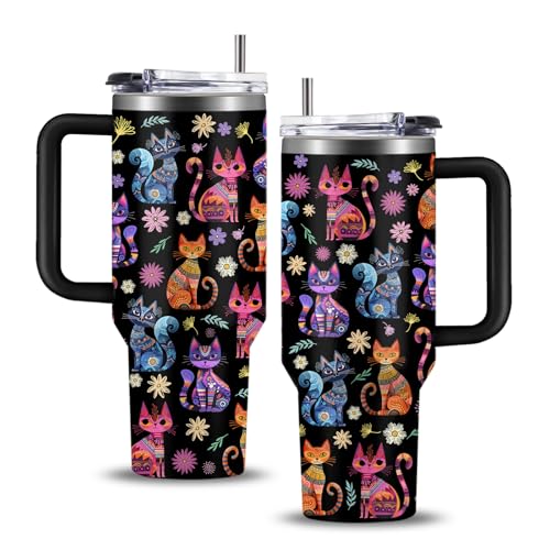WWHSAI Cat Gifts 40 oz Tumbler with Handle - Cat Lover Gift, Cats-1