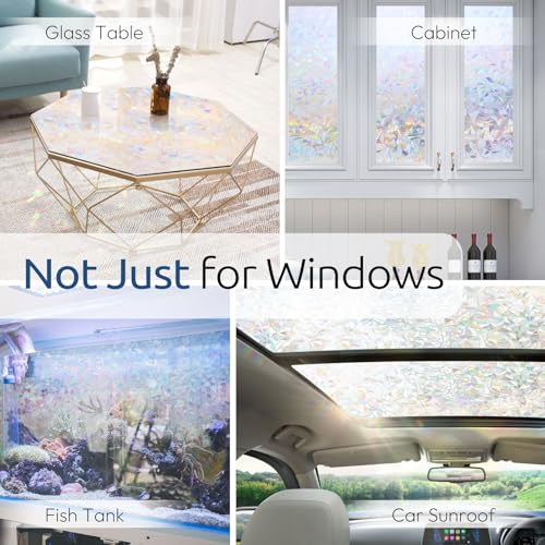 Rabbitgoo Rainbow Window Privacy Film - Clear Stained Glass Cling 29.5x78.7 Inches