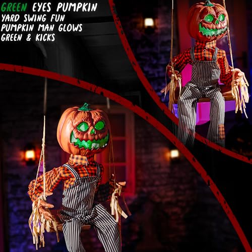 Halloween Animatronics Swinging Pumpkin with Motion Sensor & Light Up Eyes - Variation of Swinging Jack