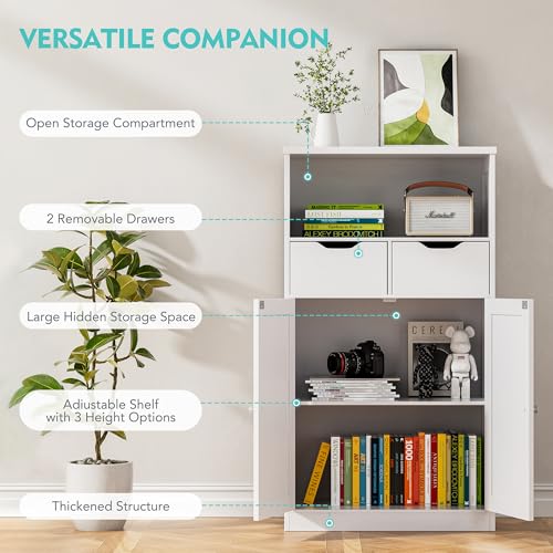 Vongrasig White Bathroom Storage Cabinet - 42.5" Freestanding Tall Floor Cabinet