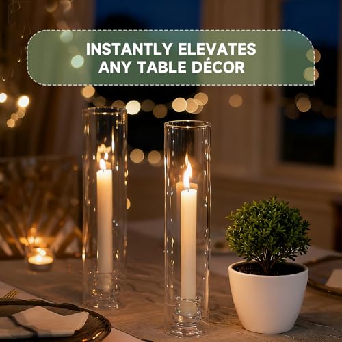 Novyxis 20 Pack Clear Glass Hurricane Candle Holders 12.6" Open Ended for Pillar & LED Candles
