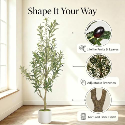 5ft Faux Olive Tree with Lifelike Branches and Fruits - Indoor Outdoor Decor