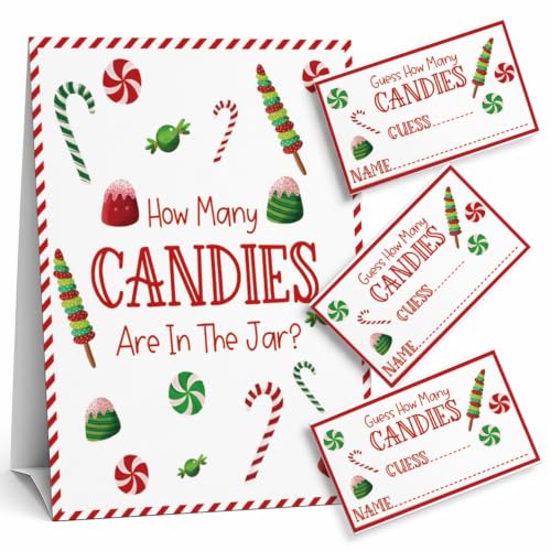 Christmas Guessing Game with Sign and 50 Cards - Holiday Party Activity