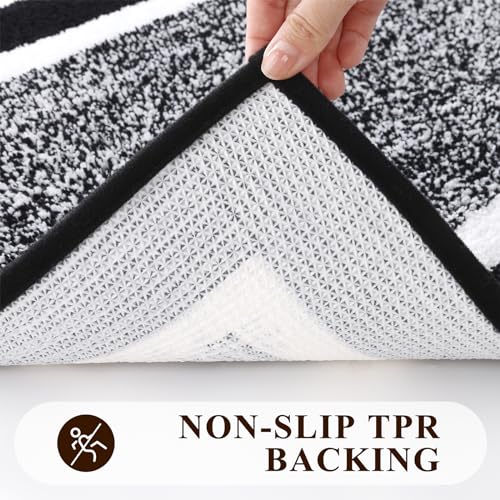 Pauwer 5-Piece Bathroom Rugs Set with U-Shape Toilet Mat & Lid Cover, Non-Slip Microfiber, Black, 18x26/20x32/20x47 inches