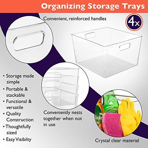 ClearSpace 4 Pack Large Plastic Storage Bins for Kitchen Pantry Fridge Organization