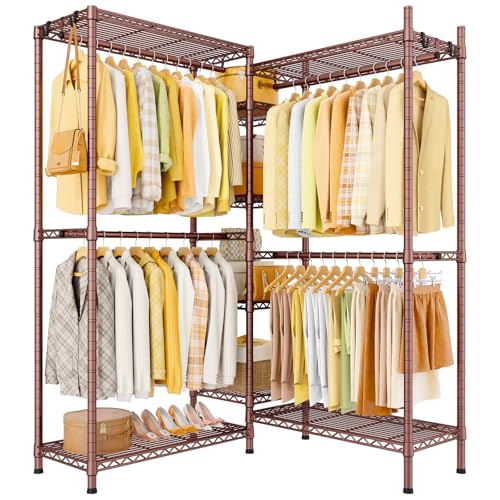 Bronze Ulif E4L L-Shaped Heavy-Duty Garment Rack with Shelves & Hangers