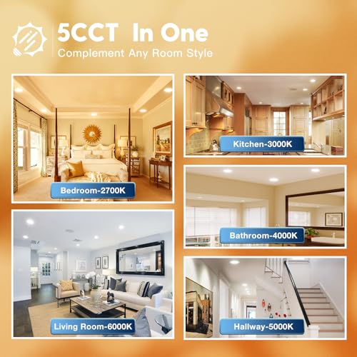 6 Inch LED Recessed Lighting with Night Light - 5CCT Selectable, Dimmable, Easy Install
