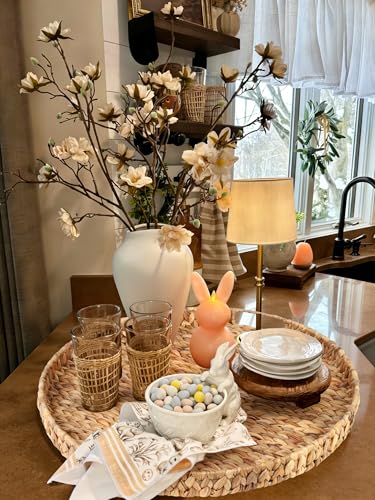 24-Inch Round Water Hyacinth Ottoman Tray with Handles - Oversized Serving and Decorative Table Organizer - Handmade