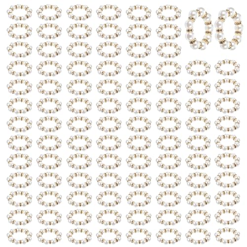Abeillo 100PCS Gold Pearl Napkin Rings Imitation Beaded Wedding Dinner Party Decor