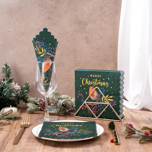 Christmas Paper Napkins 50-Pack, 3-Ply Holiday Bird & Merry Christmas Design