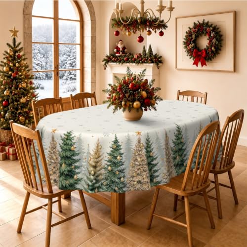 Christmas Oval Tablecloth 60x120 Inches Tree Snowflake Holiday Decor Xmas