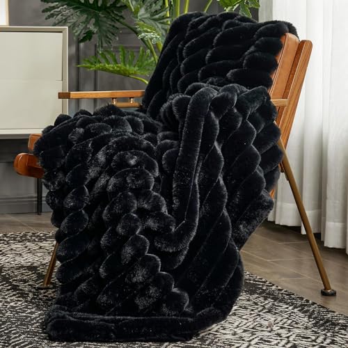 Black Faux Fur Throw Blanket 50x60 Inches Cozy Plush Sofa & Bed Accessory
