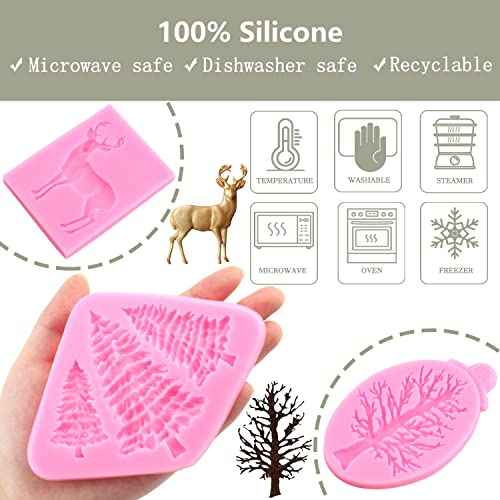 Zixiang Christmas Silicone Molds Christmas Tree Pinecone Bell Reindeer Holly Leaves Molds For Xmas Cake Decorating Cupcake Topper Candy Chocolate Gum Paste Set Of 7