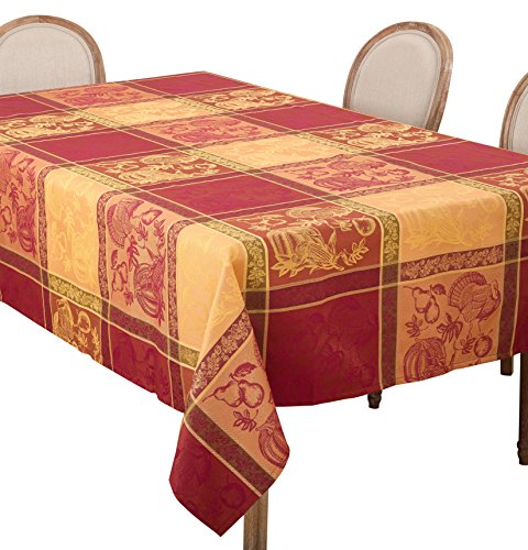 Thanksgiving Jacquard Cotton Blend Tablecloth 72x104 Inches Multi-Color
