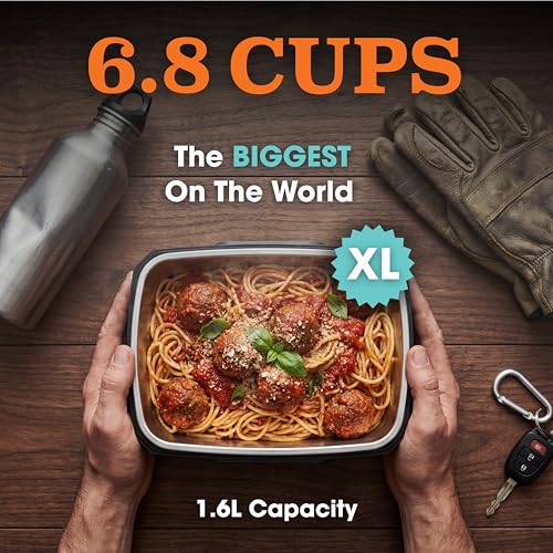 TRAVELISIMO Gray Cordless XL Heated Lunch Box 6.8 Cups - Portable Food Warmer