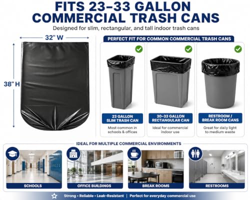 METRONIC Black 33 Gallon Trash Bags - 250 Count Light Duty Garbage Can Liners