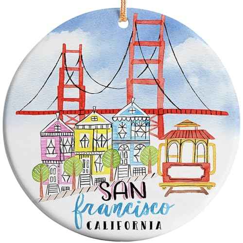 San Francisco California Christmas Ornament ? Golden Gate Bridge, Painted Ladies, Cable Car ? City Souvenir Gift, Travel Keepsake Holiday Decor