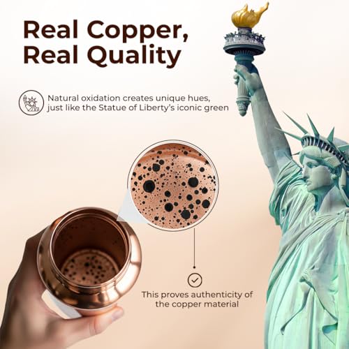 Pure Copper Water Bottle 34 Oz with Carry Bag & Brush - Eco-Friendly Hydration