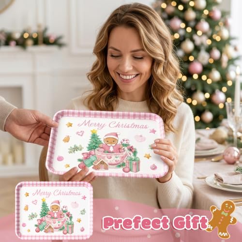 Christmas Serving Trays 3Pcs Pink Merry Christmas Reusable Melamine Platters - Holiday Party Decor