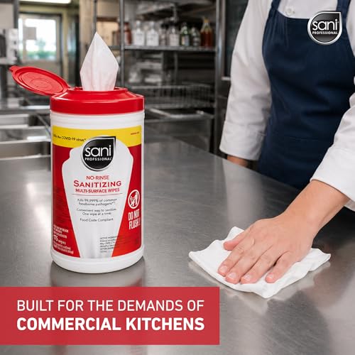 Food Contact Surface Sanitizing Wipes - No-Rinse Multi-Surface Disinfectant (Pack of 6)