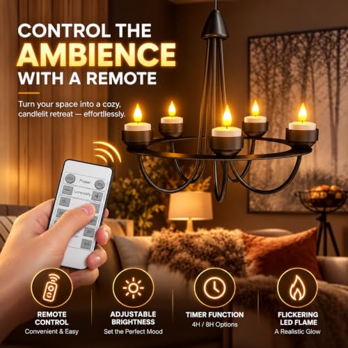 White Rechargeable Flameless Tea Lights with Remote 12pcs - USB & Timer