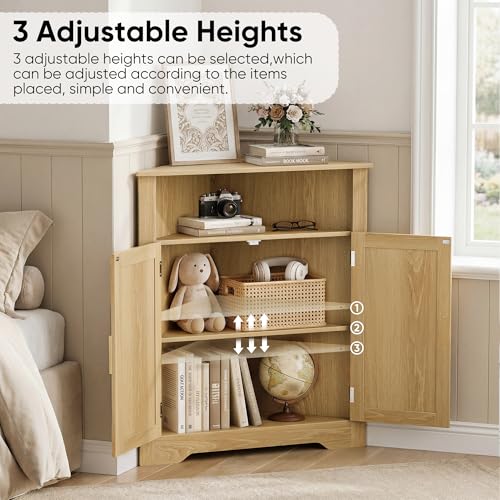 Smuxee Corner Bathroom & Kitchen Storage Cabinet with Fluted Door, Adjustable Shelves