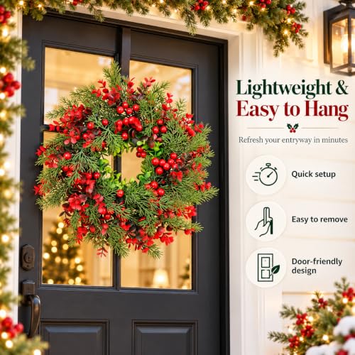 Cabilock 14-Inch Red Plastic Christmas Wreath for Doors & Walls