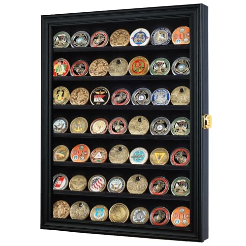 DisplayGifts Black 7-Tier Military Challenge Coin & Medal Display Case