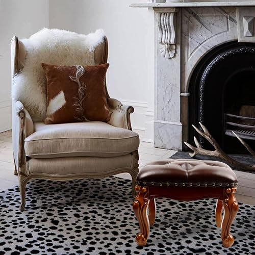 DEBJGO Vintage Leather Footstool Ottoman 12.6 Small Retro Foot Rest