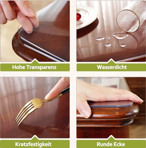 Clear Plastic Table Protector 40 x 80 Inches - 2mm Thick, Waterproof, Heavy Duty
