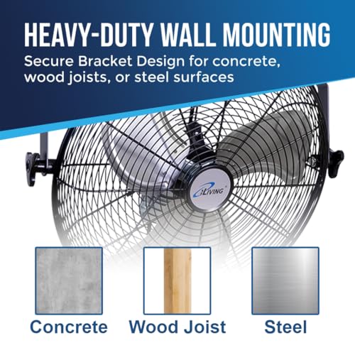 18 Inch Wall Mount Fan - High Velocity Metal Fan with 3 Speeds & 360° Tilt