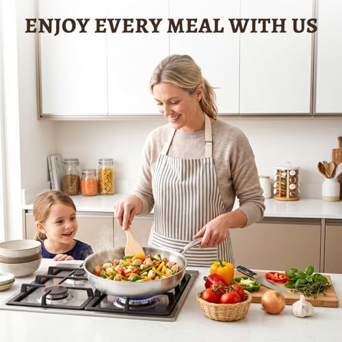 10 Inch Titanium Frying Pan with Lid - Family Size, Non-Toxic & Lightweight
