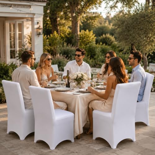 White Stretch Chair Covers Pack - Wrinkle-Resistant Spandex Slipcovers for Wedding & Events