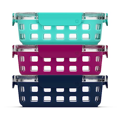 Ello Duraglass 3.4 Cup Glass Meal Prep Containers 3-Pack, Mixed Berry