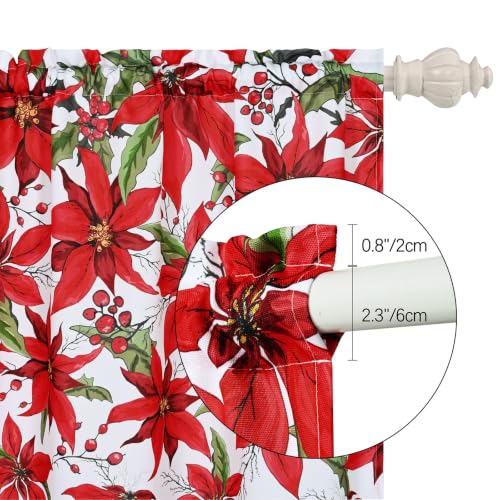 FRAMICS 84 in White Poinsettia Christmas Curtains, Light Filtering, 2 Panels