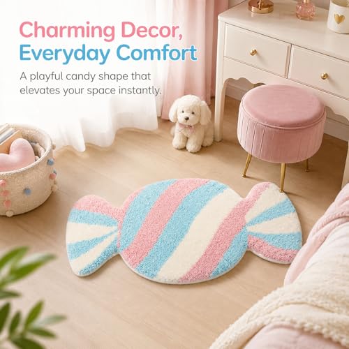 Pastel Candy Christmas Bath Mat 31.5 x 15.7 in – Plush Non-Slip Rug