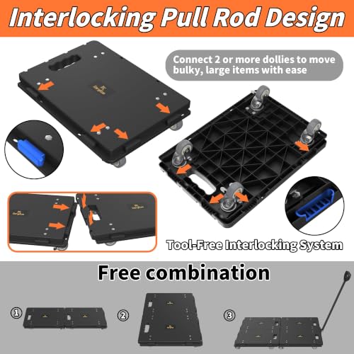 Connectable Furniture Dolly Set 4 Pieces with Detachable Handle - Black, Max Load 1760Lb
