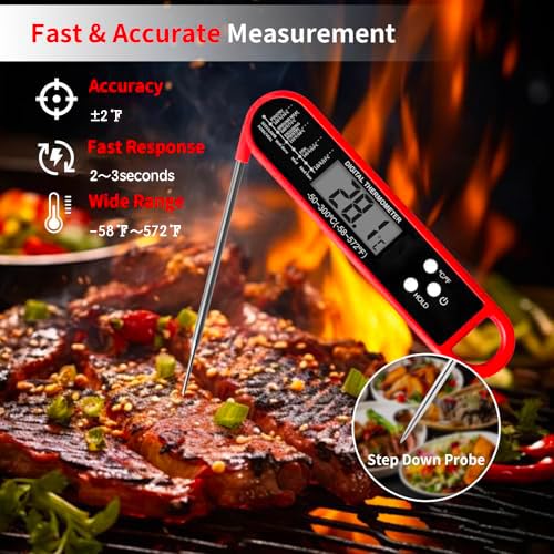 Meat Thermometer Digital - Instant Read Food Thermometer for Cooking Grilling Air Fryer Griddle Probe Kitchen Gadgets Essentials BBQ Accessories Grill Gifts for Men of Dad Fathers Day