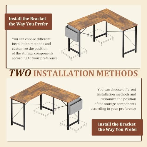 50 Inch L-Shaped Computer Desk for Small Spaces - Home Office Brown