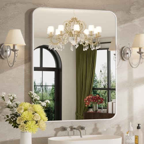 MZON 30x36 Inch Brushed Nickel Bathroom Mirror Over Sink, Modern European Style