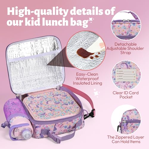 Itslife Pink Kids Bento Lunch Box Set with Insulated Thermos & Water Bottle