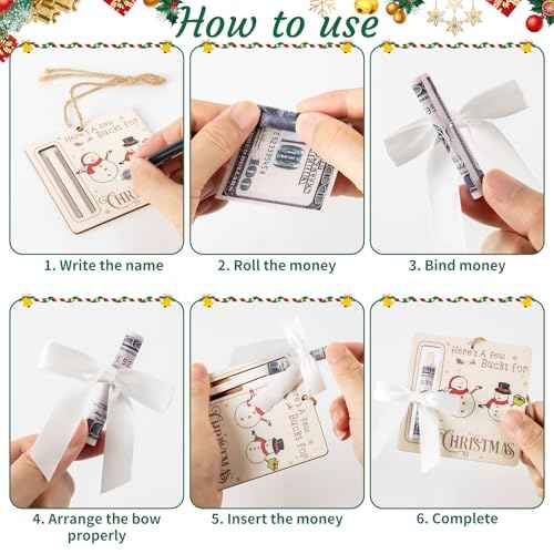 Christmas Money Holders for Cash, 4 Pcs Wooden Money Cards for Xmas Gift, 2025 Christmas Money Card Gifts Hanging Ornaments for Christmas Tree