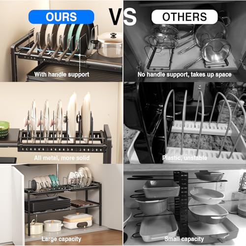 Mustorn Expandable 2-Tier Under Sink Pot and Pan Organizer with 4 Panels & 2 Racks