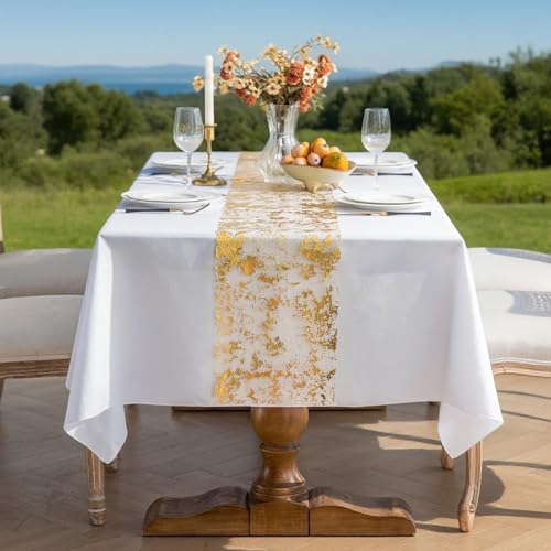 NALVXIN Gold 50ft Glitter Table Runner - 11 in Wide Thin Metallic Mesh for Wedding & Party Decor (Gold, 50FT)