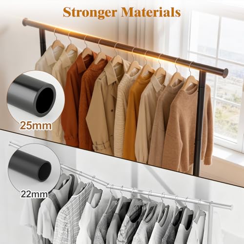 Black Clothing Rack with Shelf and Leveling Feet - Sturdy Metal Garment Organizer